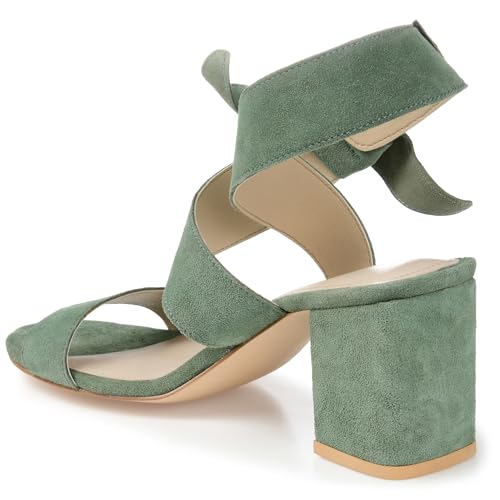 Journee Collection Signature Womens Genuine Leather Hether Suede Bow Ankle Wrap Dress Sandal Padded Hook and Loop Block Heel4