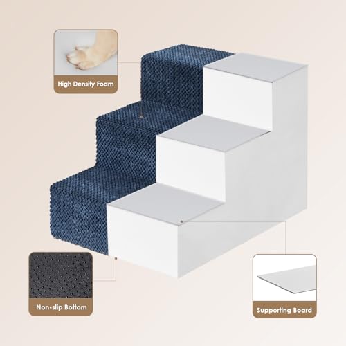 Image of EHEYCIGA Dog Stairs for Small Dogs 13.5 inch H, 3-Step Dog Steps for Couch Sofa and Chair, Pet Steps for Medium Cats, Non-Slip Balanced Pet Ramp Indoor, Navy Blue
