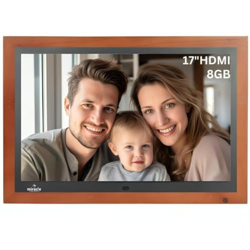 Image of MIRACLE DIGITAL 17 inch HDMI Wooden Dark Hi-Def Digital Photo Frame with Premium Mirror Finish,USB,SD Card,USB, Remote Photos Slide Show,Video in-Built 8GB Memory 2GB RAM Built-in 2 Stereo Speakers