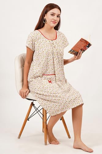 Image of Breezly Woman's Long Short Calf Length Pure Cotton Nighty
