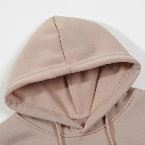 Boys Hoodies 2 Piece Outfit Fall Workout Long Sleeve Oversized Preppy Pullover Tops Sweatpants Set (Khaki, 7-8 Years)3