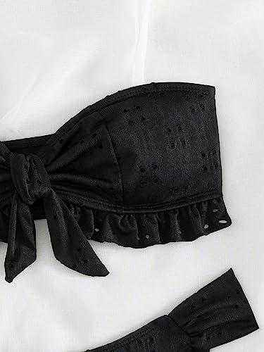 Floerns Women's 2 Piece Bathing Suit Ruffle Hem Bandeau Tie Front Bikini Set Black Medium - Image 6