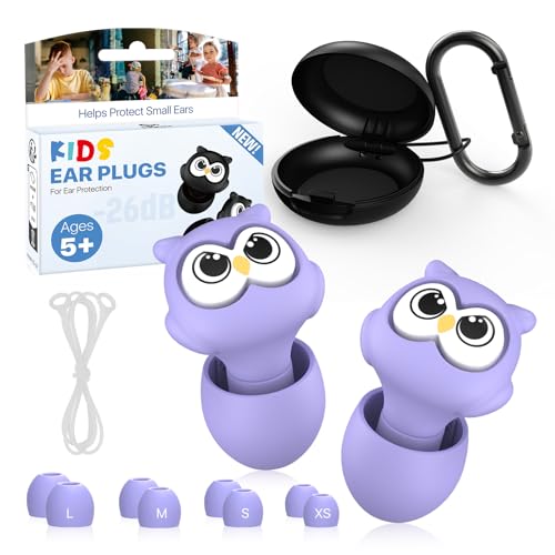 Bouchons d’oreille enfants dès 5 ans – 26 dB protection auditive, en silicone avec cordon anti-perte, 4 tailles, adaptés aussi aux adultes aux petits canaux, pour...