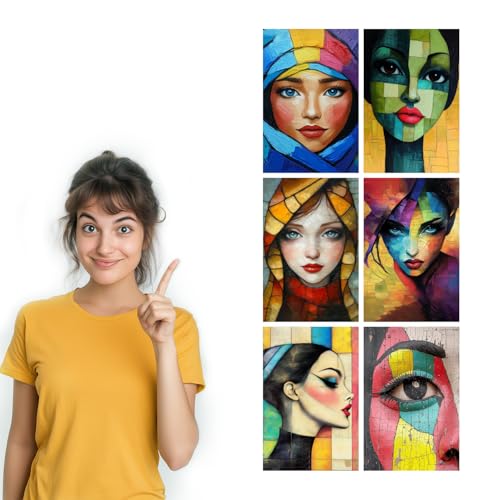 Image of SiddArtify Abstract Portrait Wall Art Prints Set - Modern Woman Poster Decor for Living Room Bedroom Office - 8x12 Sticker Pack of 6