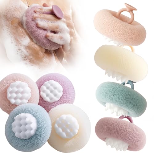 Super Soft Sunflower Suction Bath Ball 2025 Upgraded 2 in 1 Sunflower Bath Ball Exfoliating Bath Sponge Cleaning Brush (Pink+Blue-Green+Beige+Purple)