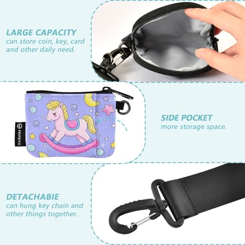Cute Cartoon Rocking Horse Star Purple Peach Women's Card Cases Change Holder Minimalist Change Purse Wallet with Zipper Coin Pocket for Woman 2 Packs Porta tarjetas de crédito3