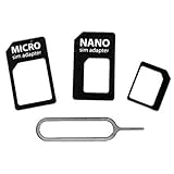  Deet® - Kit de tarjeta SIM 4 en 1. Adaptador de tarjeta Nano SIM + Micro y Tarjeta SIM estándar para iPhone 6 5 5S 4 4S 3G 3GS iPad 1,2,3 Tablet Smartphones + Bandeja iPhone Herramienta de Expulsión Abierta