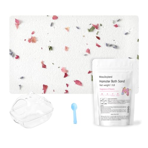 Hamster Sand Bath - Whit Fine Sand Hamster Bedding Reptile Silica Sand Gerbil Hideout for Hamster Chinchillas Gerbil Small Animals Small Pets (Flower Scent, 1.1 lb + L Hamster Bathtub + Scoop)