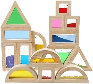 Wooden Building Blocks Set for Kids 16 Pcs Sensory Wood Rainbow Stacking Blocks Construction Toys Set Preschool Learning Educational Toys, Large Wooden Blocks Set Toddler Toys for Boy and Girl Gifts…