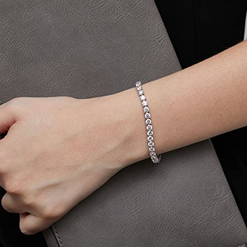 Tennis Bracelets for Women, Rhodium Plated Sterling Silver Round Cut Simulated Diamond Cubic Zirconia Tennis Bracelet, Size 6inch to 7inch Fine Jewelry for Women Men 6