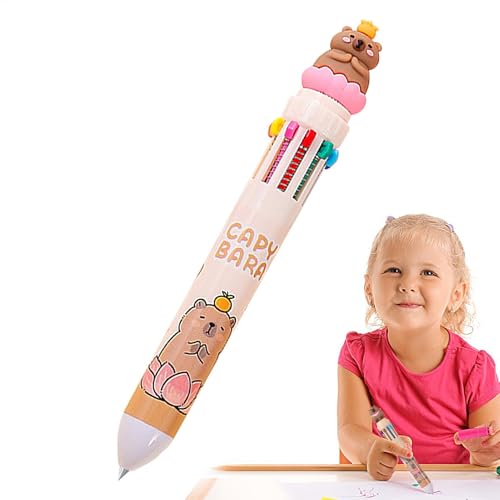 カラフルなペン | 10色ボールペン | 細字筆記ペン、かわいい漫画のカピバラ文房具 学校/在宅勤務用