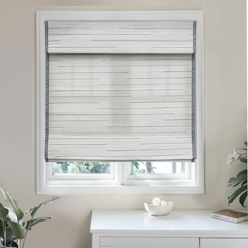 UrMoon Cordless Roman Shades for Window Natural Ramie Woven Roman Blinds Customize Shades with Privacy Protection Room Darkening Blinds for Home Bedroom (Ash Gray, 65" W x 72" H)