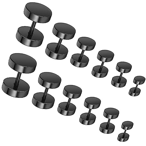 Changyeah 6 Pairs Dot Earrings, Stainless Steel Black Stud Earrings for Men Women, Titanium Steel Barbell Earrings Set, 3mm-8mm Available, (Black)