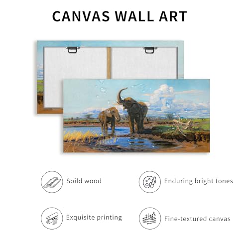 SERIMINO Large Wall Art for Living Room, Animal Elephants Vintage Wall Decor, Grassland Landscape Canvas Prints Paintings, Retro Pictures Home Decor for Bedroom, Farmhouse Bathroom Decor, 24x48 Inch