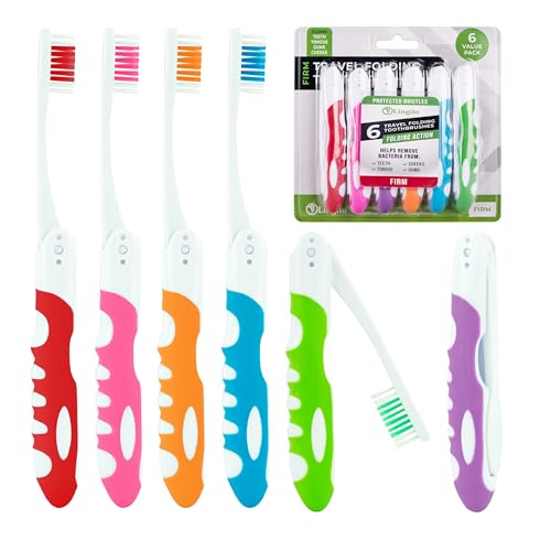 Travel Toothbrush, Portable Toothbrush Built in Cover, Travel Size Toothbrush Hiking, Camping, Traveling, Folding Toothbrushes, Collapsible Multi Color Travel Toothbrush Kit (6 Pack Firm-Multicolor)