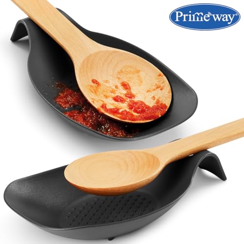 Image of Primeway PP Spoon Rest for Home & Kitchen | Platform and Dining Table | Holding Messy Spoon While Cooking | Ladle Spatula Cooking Tools Holder for Kitchen Counter | Large | Grey