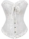 SHYMMUO White Corset Top for Women Sexy Overbust Bustier Strapless Lace Up Satin Renaissance Costume Gothic Bridal Corset Tops 2XL