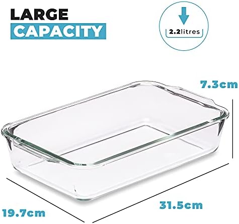 Igluu Meal Prep - Glass Lasagne Dish with Airtight Snap Lock Lid - Large Rectangular Oven-Safe Baking Dish - BPA-Free, Microwavable, Freezer and Dishwasher-safe Ovenware 2.2L (Cook n Freeze)