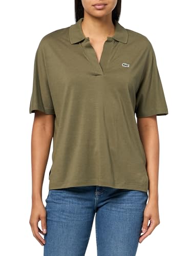 Lacoste Women's Relaxed Fit Fluid Piqué Polo Shirt, Olive, X-Large