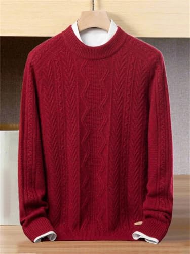 Men Cashmere Blen Sweater Fall Winter Round Neck Textured Knit Sweater2