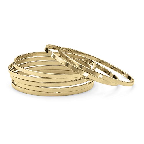Gold Tone 7 Piece Polished Bangle Bracelet Set (3.5mm), 7.5 inches