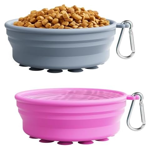 Collapsible Dog Bowl 2 Pack, Portable Dog Bowl for Puppy/Cat, Silicone Travel Dog Bowl with Anti-Slip Suction Cups, Collapsible Dog Water Bowl for Small/Medium Dogs - for Outdoor Hiking Indoor Cover