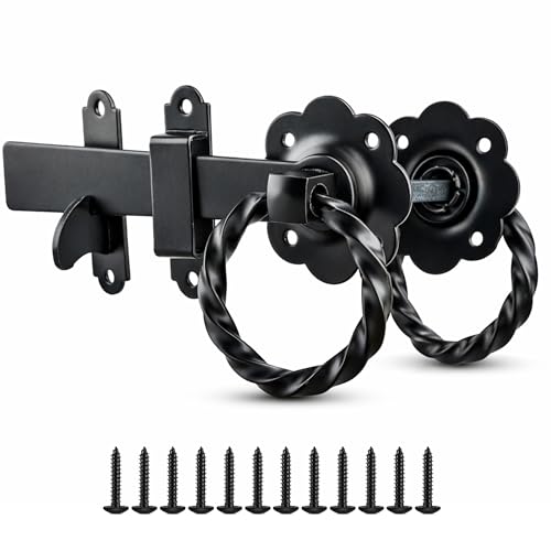 ZAVIA Twisted Garden Ring Gate Latch for Garden Gates 6 Door Latch Powder Coated Solid Handle Gate Catches for External Door