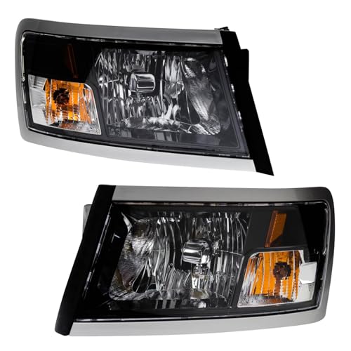 Image of TRQ Driver and Passenger Side Headlight Assembly Set Compatible with 08-10 Dodge Dakota Black Bezel 11 Ram Dakota Black Bezel