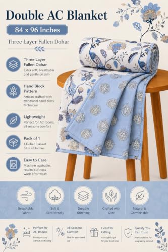 Image of Amazon Brand - Umi Lightweight Cotton AC Dohar Blanket 84x96 Inches | 160 TC Double Bed Quilt | Three Layer Soft Comforter | Summer Special Bedding