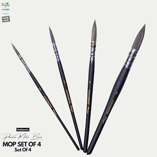 Image of Stationerie Paint Brushes Set /Handmade Professional Artist Painting Brush Set for Acrylic, Watercolor, & Gouache Painting with Brush Holder (Mop Set Matte)