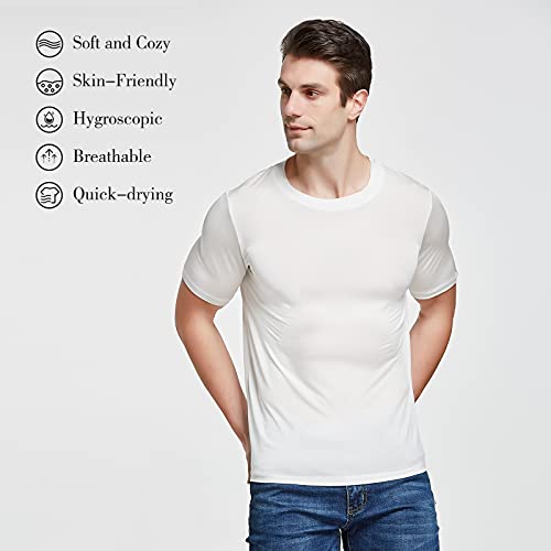 Viamulion Mens Silk Knitted T Shirt 100% Pure Mulberry Silk Sleep T Shirt Soft Cool Performance Crew Neck Casual Undershirt2