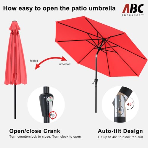 Image of ABCCANOPY 10FT Patio Umbrella Outdoor 8 Ribs Table Umbrella(Red) | Fade & UV Resistant Fabric,8 Fiberglass Ribs,Smooth Crank System,Wind Resistance,Great for Patio,Backyard,Garden,Deck