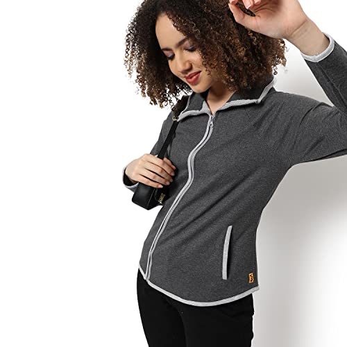 Image of Campus Sutra Women cotton Premium Zipper Hoodie-Grey