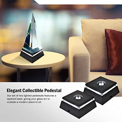 Asente 4 Led White Light Stand Base/Pedestal - Mini Ornament Display Stand For 3D Crystal Glass Art Or Sculpture Stand - Battery Operated Led Light Base, Display Pedestals (2-Pack, Ultra Bright) #TOP2