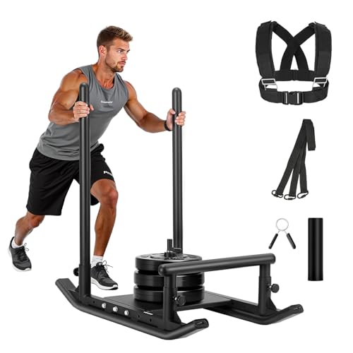 VEVOR Slitta con Pesi, per Dischi 25 e 51 mm Slitte per Allenamento di Forza e Forza per Esercizi Atletici e Miglioramento della Velocità, Attrezzatura per Allenamento Fitness con Maniglia, Nero