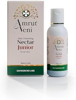 Amrutveni Hair Cleansing Junior Nectar Shampoo – Ultra-Mild Tear-Free Cleanser for Children’s Tender Scalps, Promotes Hair Growth & Scalp Health, Makes Hair Smooth, Silky & Shiny, 50ML