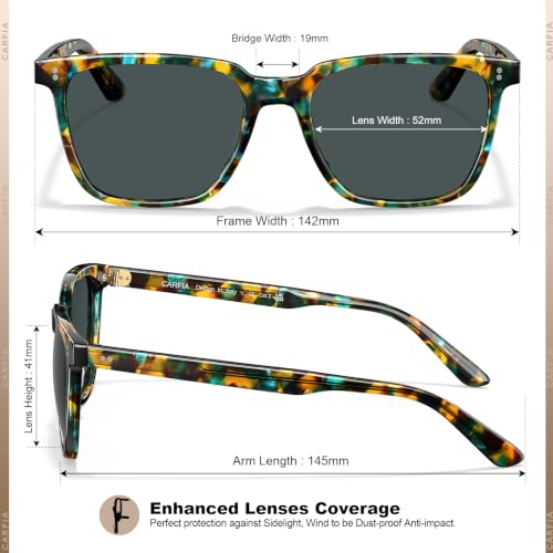 Image of CARFIA Acetate Polarized Sunglasses for Men UV400 Protection Classic Retro Square Shades Driving Glasses