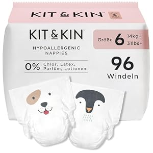 Kit & Kin Premium Windeln Größe 6 (14+ kg) 96 Stück, Pflanzliche & Hypoallergene Babywindeln, Zuverlässiger Auslaufschutz, Vegan & Tierversuchsfrei
