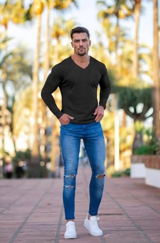 Muscle Cmdr Slim Fit V Neck Long Sleeve Muscle Thermal T Shirt Casual Ribbed Pullover Tee Lightweight Sweater Undershirts2