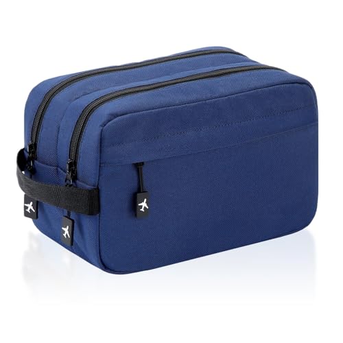 Image of GNEGNI LIFE Toiletry Bag Carry-On Cosmetic Bag – Large Hanging Travel Toiletry Bag with 2 Zippered Main Compartments – Travel Essentials Wash Bag for Men & Women, 26 cm (Navy Blue)