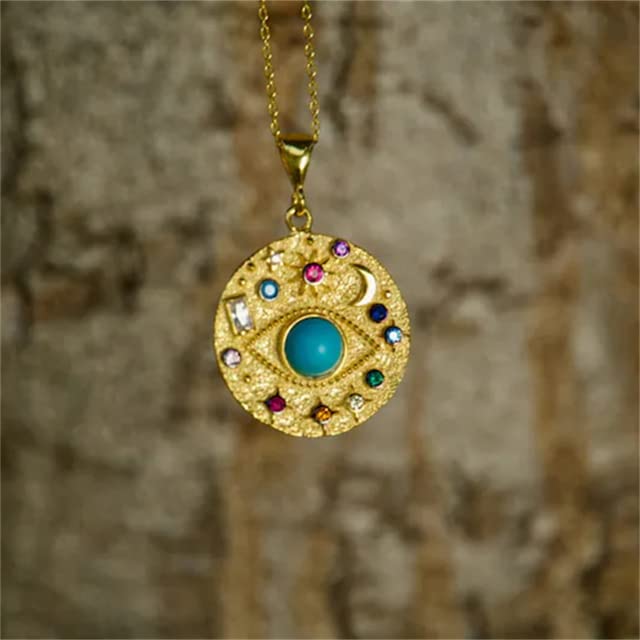 DYFUHOAmulet Magical Lucky Symbols Horus Eye,Blue Stone Eyes Colorful Crystal Sun Star Moon Pendant Necklace(Blue Eye)
