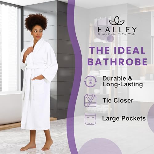 HALLEY Luxury Bathrobe for Women & Men, Shawl Collar Spa Bath Robes Terry Cotton Ultra Soft Shower Robe with Pockets2