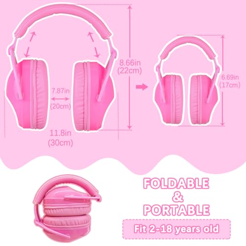 Image of ZOHAN Kids Ear Protection 2 Pack, 25dB NRR Noise Cancelling Headphones for Kids, with Pillowy Pads, for Monster Truck, School, Autism, Sensory, Fireworks, Concerts, Events (Pink+Pink)