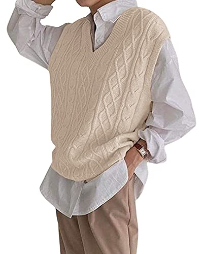 Women's V Neck Sweater Vest Oversized Sleeveless Loose Knit Tops Cable Sleeveless Sweater3