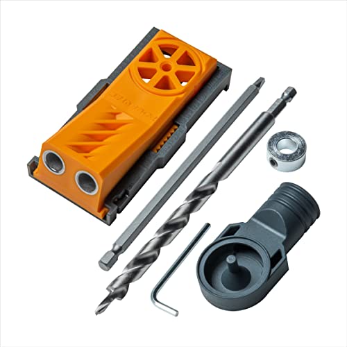 Image of POWERTEC Pocket Hole Jig Kit, Pocket Screw Jig, Woodworking Jigs with Adjustable Depth Drill Guides, 3 /8 inch Drill Bit, Stop Collar, Dust Collector Adapter for Twin Pocket Holes, Wood Joint Tool - 71643