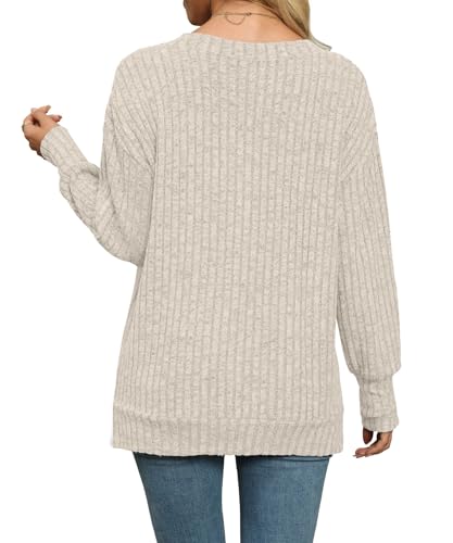 Womens Sweaters V Neck Long Sleeve Shirts Loose Casual Fall Fashion Sweatshirts4