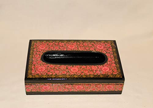 Rumikrafts Kashmiri Handmade Paper Mache Floral Tissue Box for Kitchen/Living Room Decor (Red)