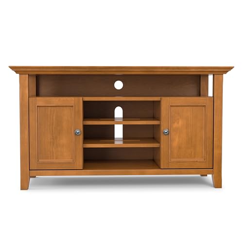 Image of SIMPLIHOME Amherst 54 inch Wide Solid Wood TV Stand in Light Golden Brown