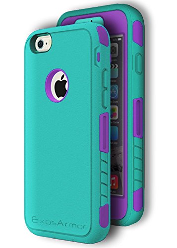 ExosArmor Defender PRO Heavy-Duty Case for Apple iPhone 6 (Includes Belt Clip Holster) Hybrid Dual Layer Shock-Absorption with Screen Guard Full Body Protective Cover (Teal/purple)