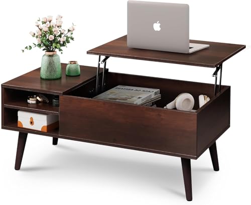 WLIVE 100cm Lift Top Coffee Table with Storage, Adjustable Shelf & Hidden Compartment | Modern Wooden Design for Living Room & Office, Sturdy Espresso Finish